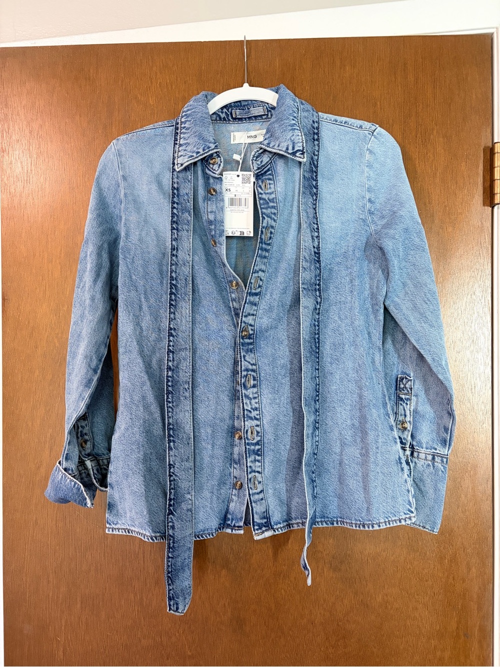 Mango Light Blue Denim Tie-Front Jacket